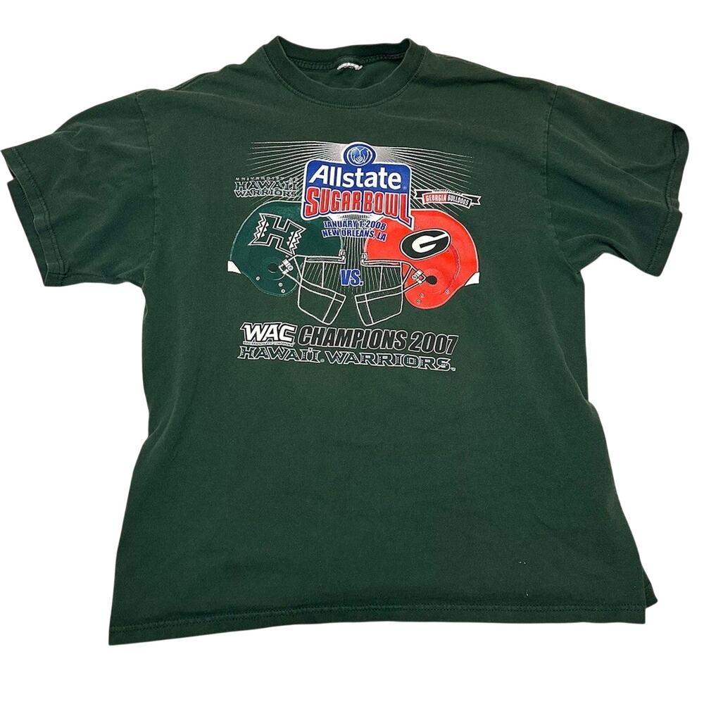 Y2K Allstate Sugar Bowl 2008 Hawaii Warriors vs Georgia Bulldogs Green T-Shirt